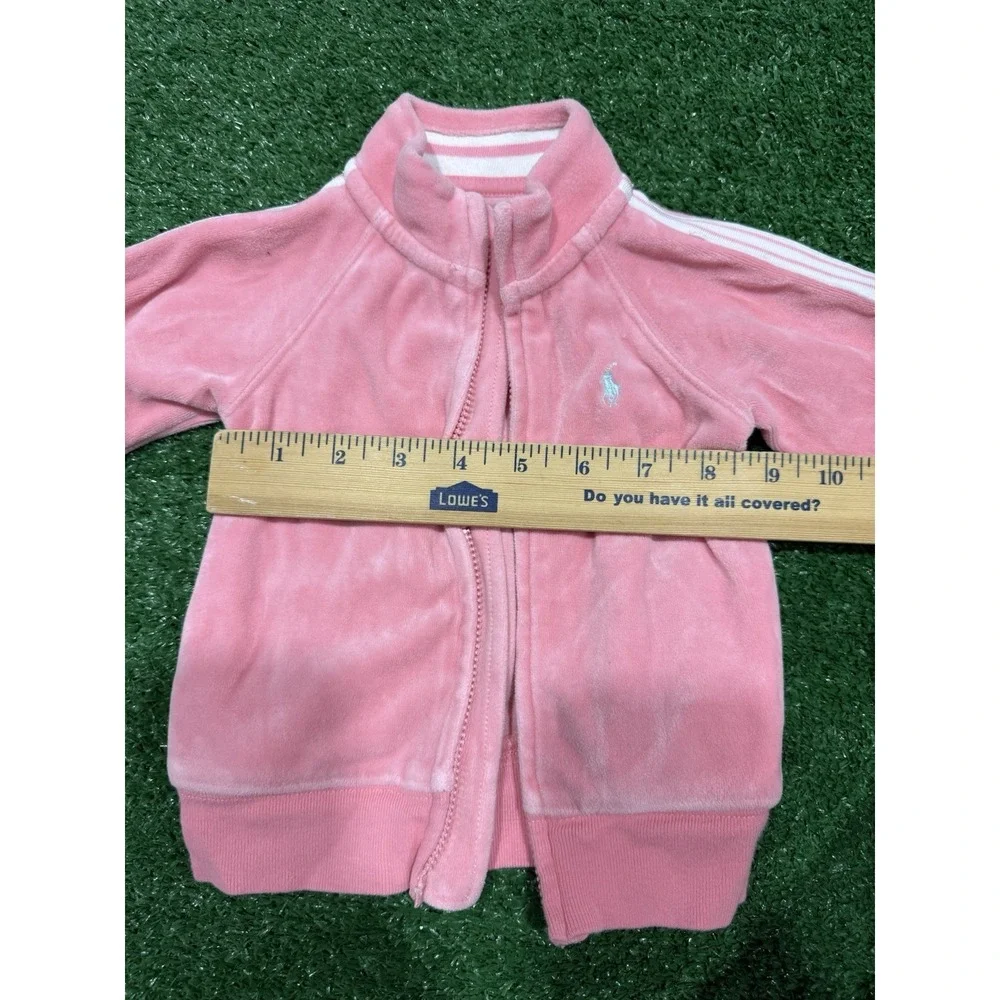 Ralph Lauren Baby Girl Track Suit 2 Piece 12m Pink Velour Hoodie Pants Pony Y2K